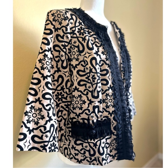 Marisa Christina Evening Blazer Jacket Womans XL Black Beige Floral Pockets Trim - Picture 3 of 16